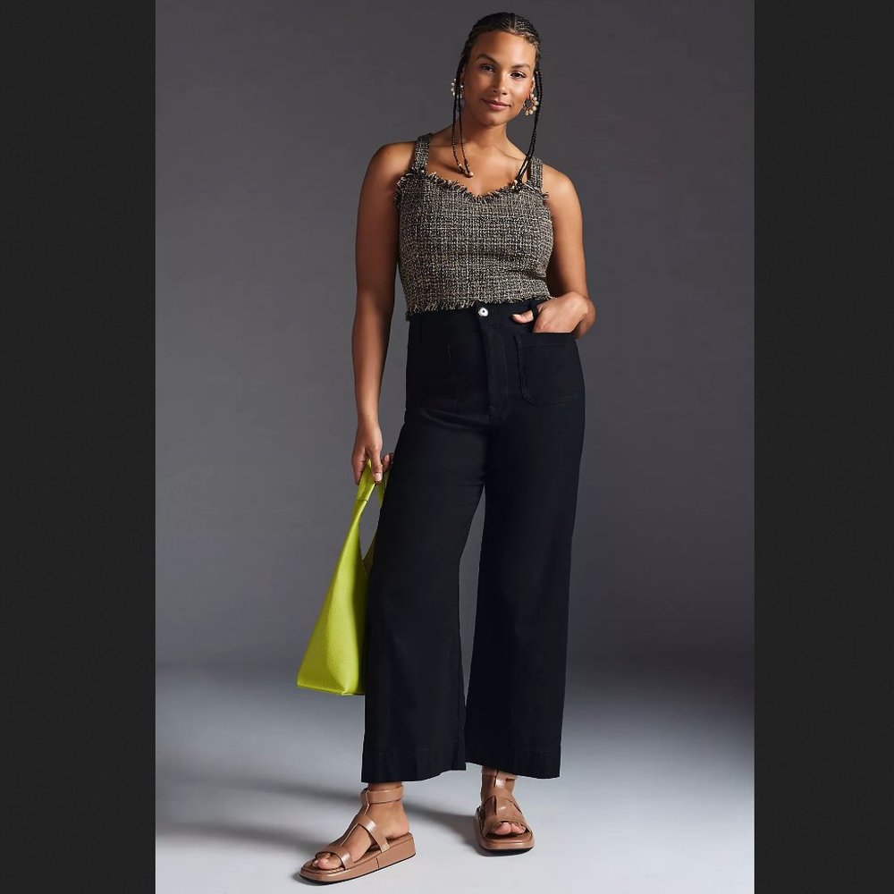 NWOT MAEVE by Anthropologie The Colette Cropped Wide Leg Pants Black Size 31